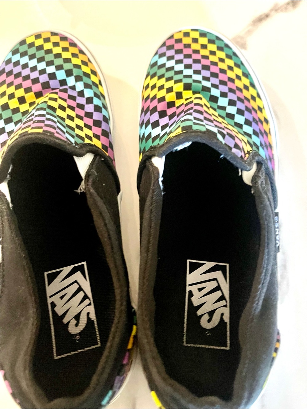 Vans Women's Slip-On Checkerboard Flats in Black, Yellow, Green, Purple, Teal - Picture 3 of 5